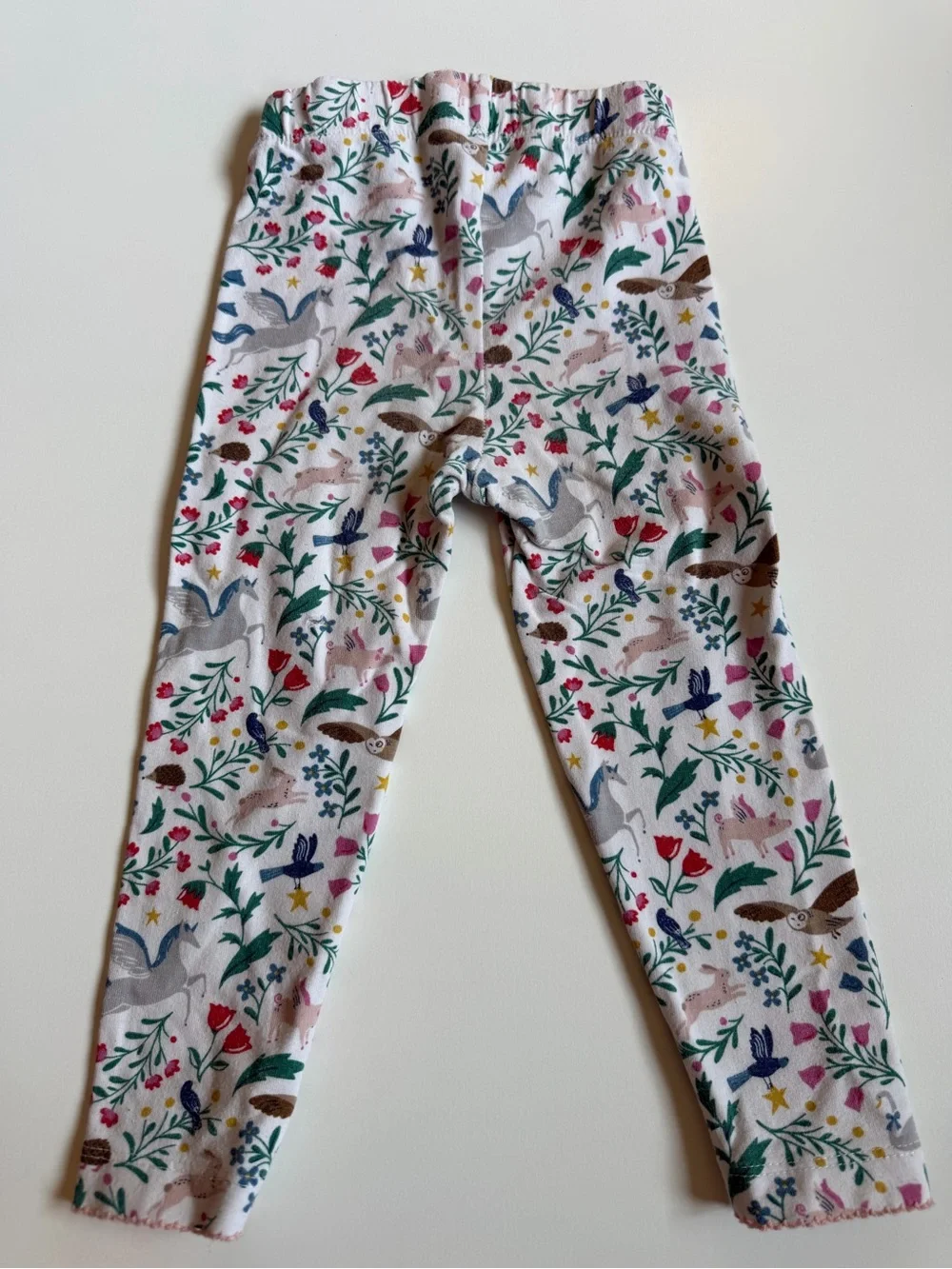 Kids Floral & Woodland Animal Leggings - White Base with Multicolor Print